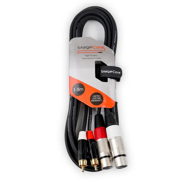 Stage core icore 380 - 2 x Female XLR Connectors - 2 x Male RCA Phono Plugs