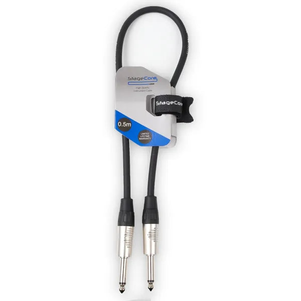 Stage core core 100- 6.35mm Mono Jack Plug - 6.35mm Mono Jack Plug Instrument Cable - Overall Cable Diameter 6.5mm - Includes Hook & Loop Tie